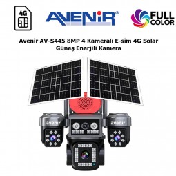 Avenir AV-S445 8MP 4 Kameralı E-sim 4G Solar Güneş Enerjili Kamera
